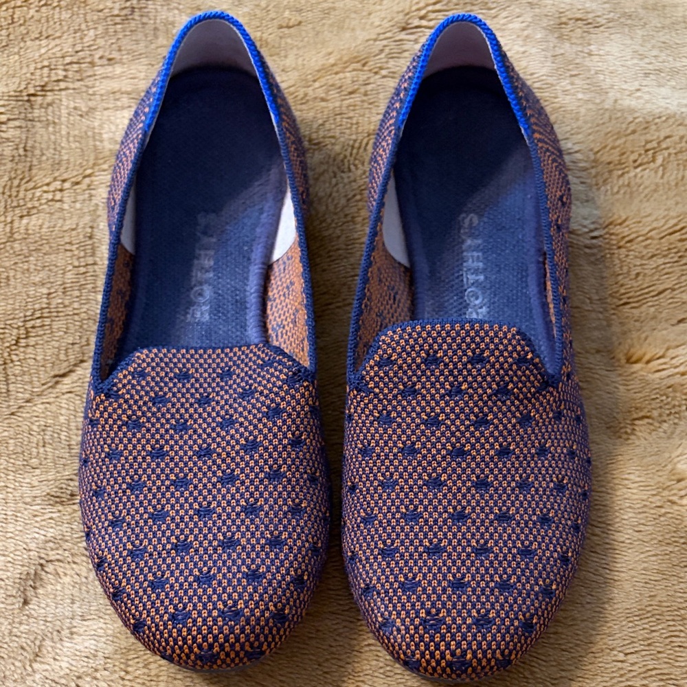 Rothy’s Sienna Dot coral & blue women’s flats slip on loafers - size 7